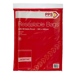PPS 305 x 440mm Resealable Bags with Writable Panel 25 Pack