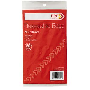 PPS 75 x 130mm Resealable Bags 50 Pack