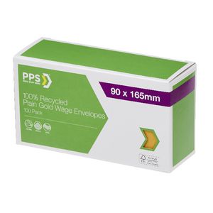 PPS Recycled Plain Wages Envelopes 90 x 165mm Gold 100 Pack