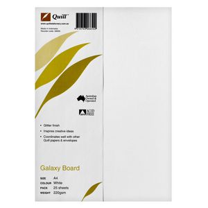 Quill 220gsm A4 Glitter Board White 25 Pack