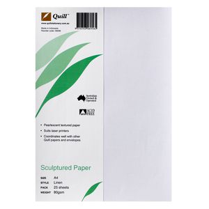 Quill 80gsm A4 Sculptured Paper Linen 25 Pack