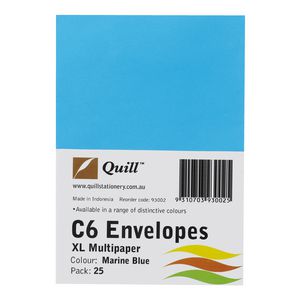 Quill Plainface C6 Envelope Marine Blue 25 Pack