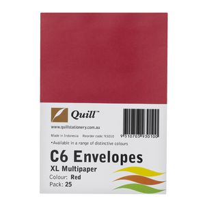 Quill Plainface C6 Envelope Red 25 Pack