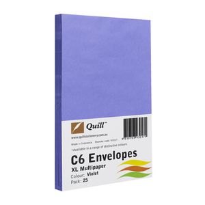 Quill Plainface C6 Envelope Violet 25 Pack