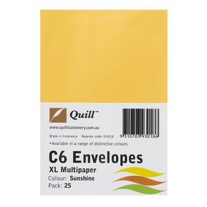 Quill Plainface C6 Envelope Sunshine 25 Pack