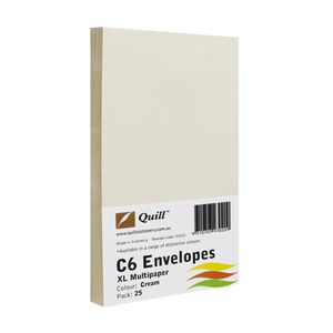 Quill Plainface C6 Envelope Cream 25 Pack