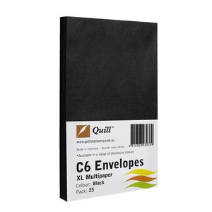 Quill Plainface C6 Envelope Black 25 Pack