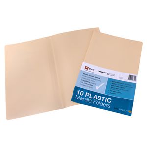 Quill Foolscap Manila Folders Plastic 10 Pack