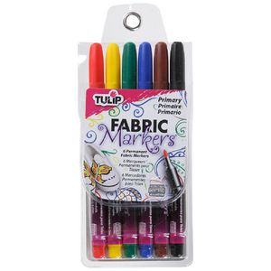 Tulip Fine Tip Fabric Markers 6 Pack Primary