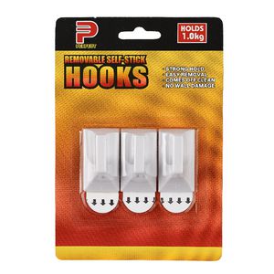 Removable Self Stick 1kg Plastic Hooks 3 Pack