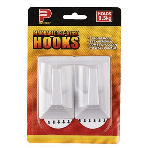 Removable Self Stick Plastic Hooks 2.5kg Maximum Load 2 Pack