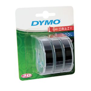 DYMO Embossing Label Tape 9mm x 3m Black 3 Pack