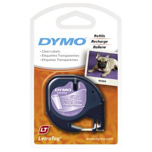 DYMO LetraTag Plastic Label Tape 12mm Black on Clear
