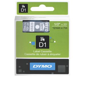 DYMO D1 Label Tape 12mm White on Clear