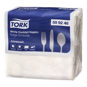 Tork White Cocktail Napkin Edge Embossed 2 Ply 100 Pack
