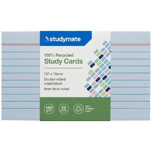 Studymate Study Cards Ruled 127 x 76mm Blue 25 Pack