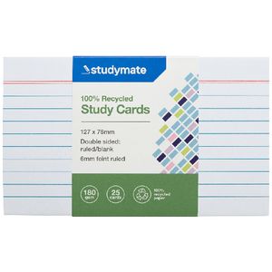Studymate Study Cards Ruled 127 x 76mm White 25 Pack