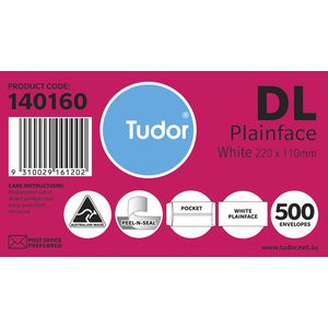 Tudor DL Plainface Pocket Envelopes 110x220mm White 500 Pack