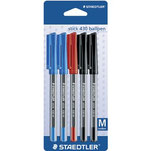 Staedtler Stick 430 Medium Ballpoint Pens Assorted 5 Pack
