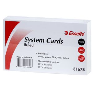 Esselte Ruled System Cards 76 x 127 mm White 100 Pack