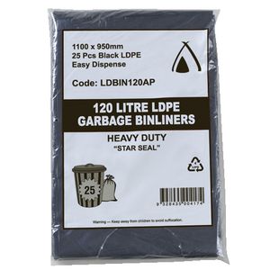 Tailored Packaging All Purpose Bin Liners 120L Black 25 Pack