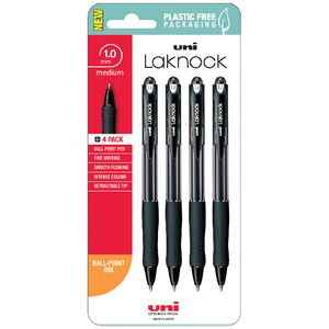 Uni Laknock Retractable Ballpoint Pens 1.0 Black 4 Pack