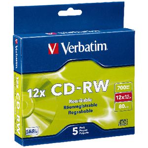 Verbatim CD-RW 700MB 4x-12x High Speed Slim Case 5 Pack