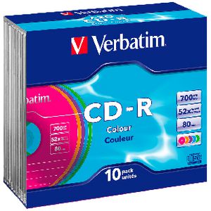 Verbatim CD-R 700MB 52x High Speed Slim Coloured Case 10 Pack