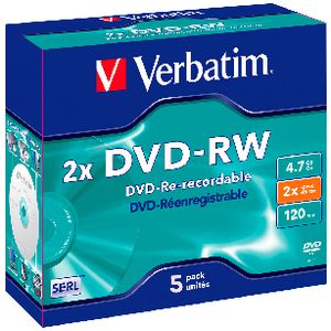 Verbatim DVD-RW 4.7GB 2x Jewel Case 5 Pack