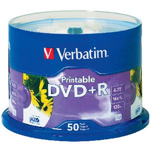 Verbatim DVD+R 4.7GB 16x White Inkjet Spindle 50 Pack