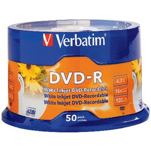 Verbatim DVD-R 4.7GB 16x White Inkjet Spindle 50 Pack