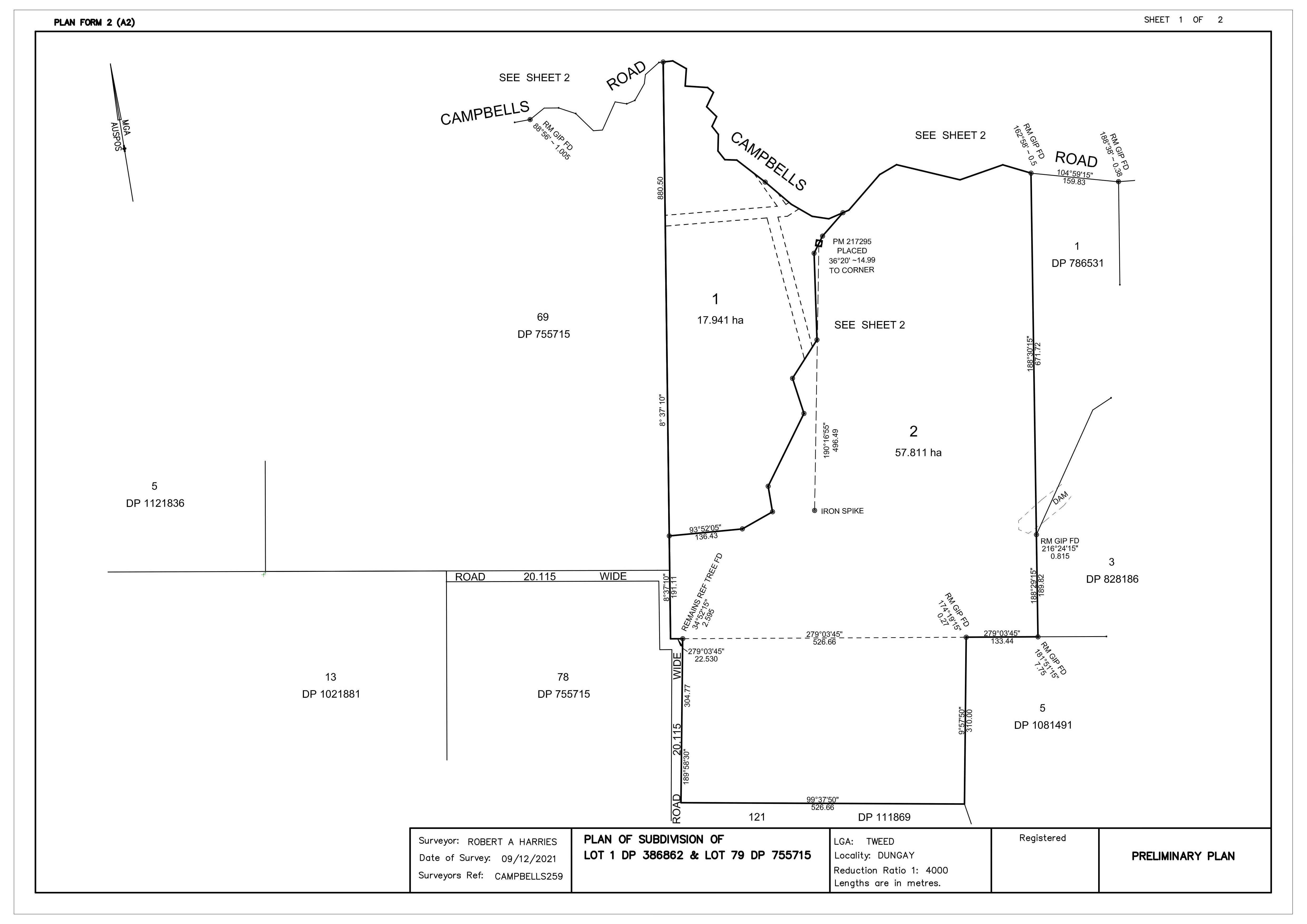 2 lot rural subdivision at Dungay