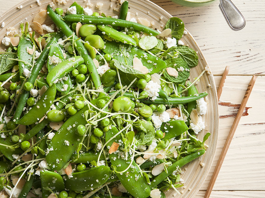 Green salad with quinoa, lemon, feta & mint