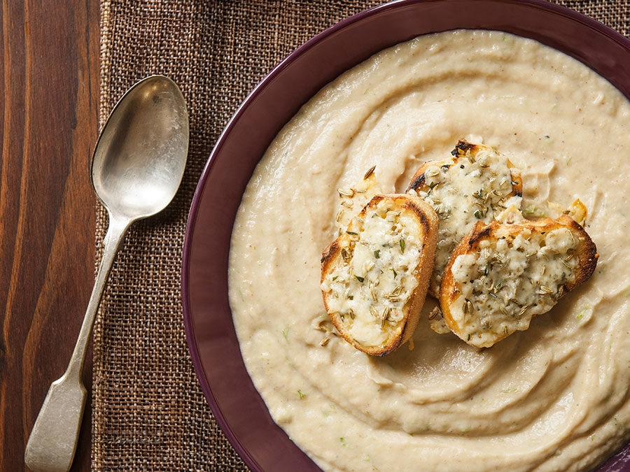 Fennel, cauliflower and truffle soup with gruyere croutons