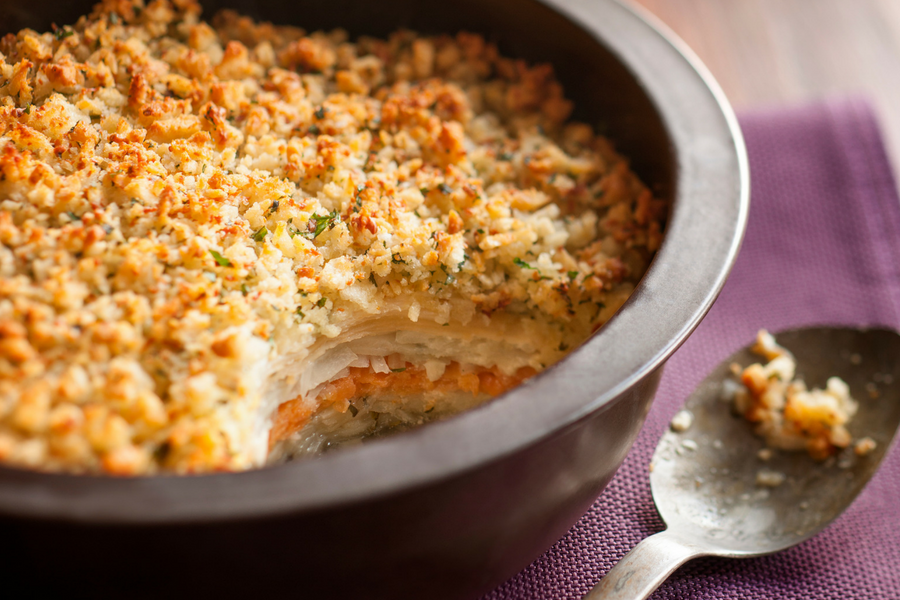 Sweet Potato, Celeriac, Parsnip & Potato Gratin