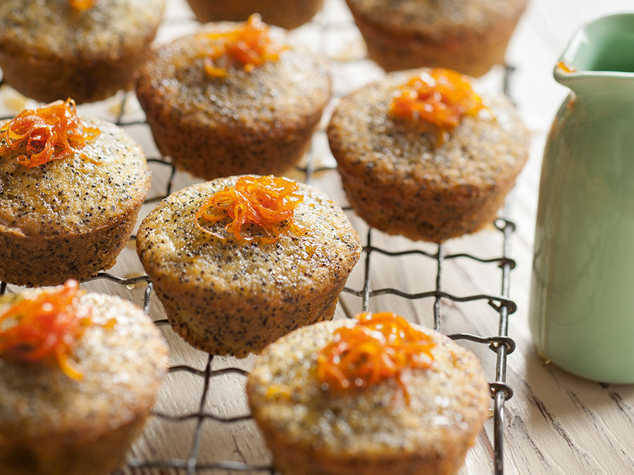 Sticky mandarin almond & poppy seed cakes