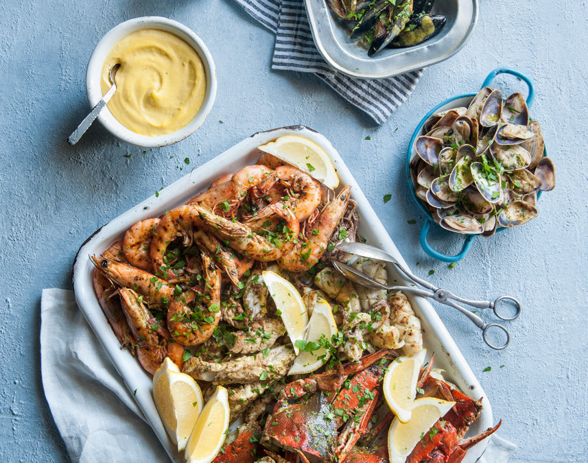 Barbecued Seafood Platter with Lemon & Saffron Aioli
