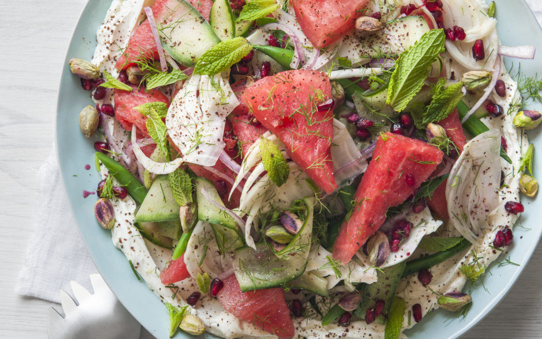 Watermelon, Pickled Fennel, Mint & Labne Salad