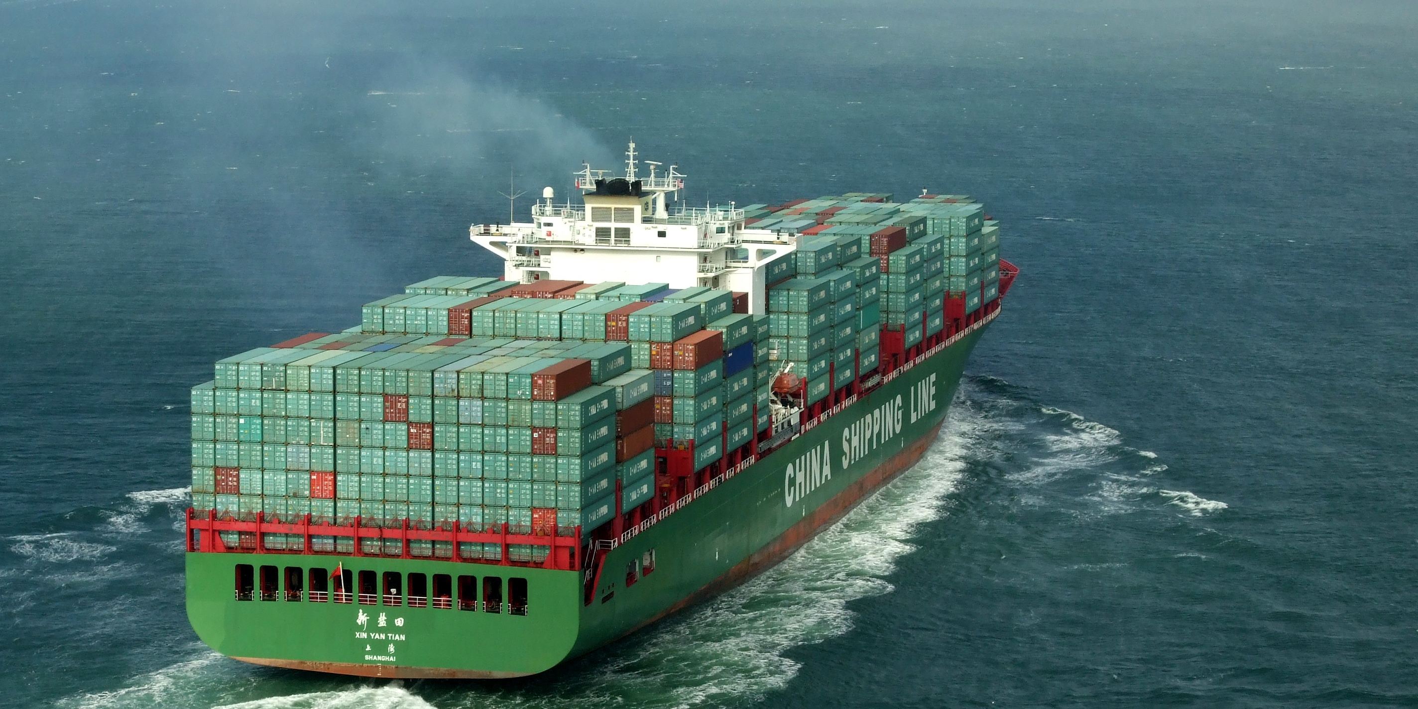 A China Shipping Line container ship steaming ahead on calm seas