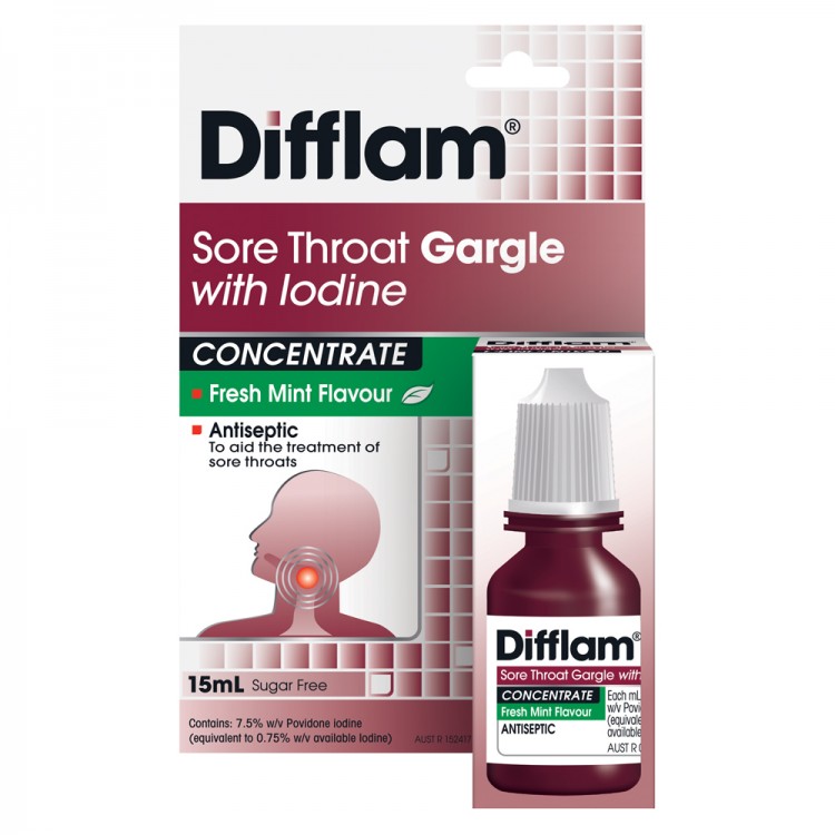 DIFFLAM Sore Throat Gargle with Iodine Concentrate Fresh Mint Flavour