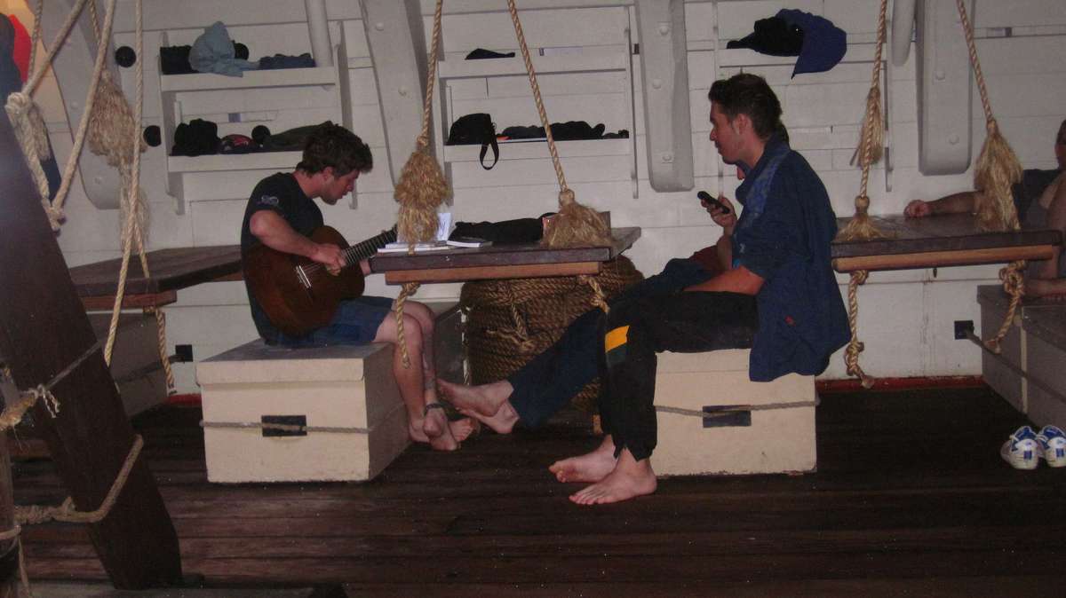 One of our Upperyardies, Mark showing off his skills and entertaining the voyage crew..