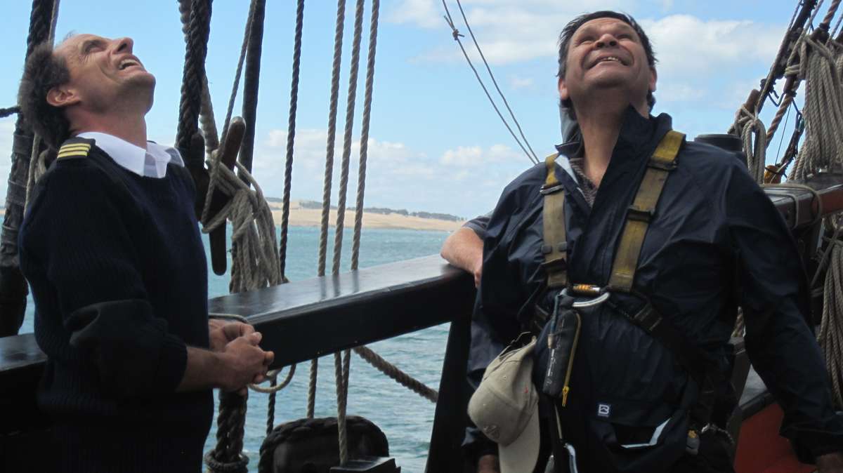 Dirk and Mervyn talking before Mervyns first climb aloft