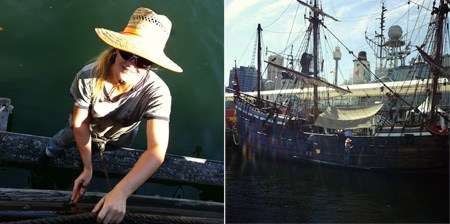 Miriam and Andrew tarring Duyfken the tallship Miriam and Andrew tarring Duyfken the tallship