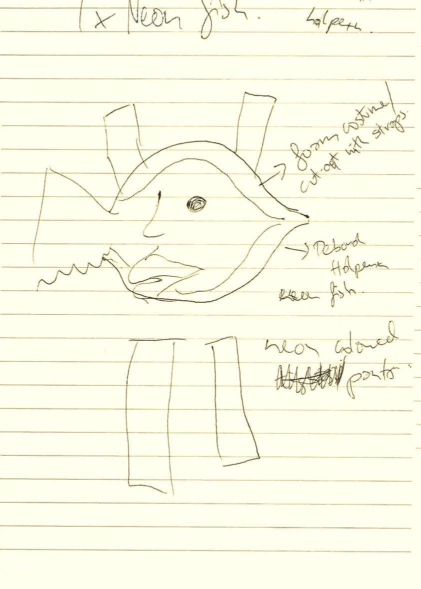 neon fish costume sketch based on Halpern