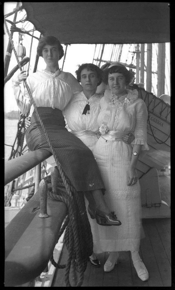 Three women on the deck of E R Sterling