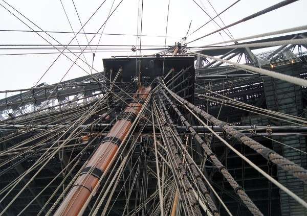Photograph of Endeavour passing under the Sydney Harbour Bridge