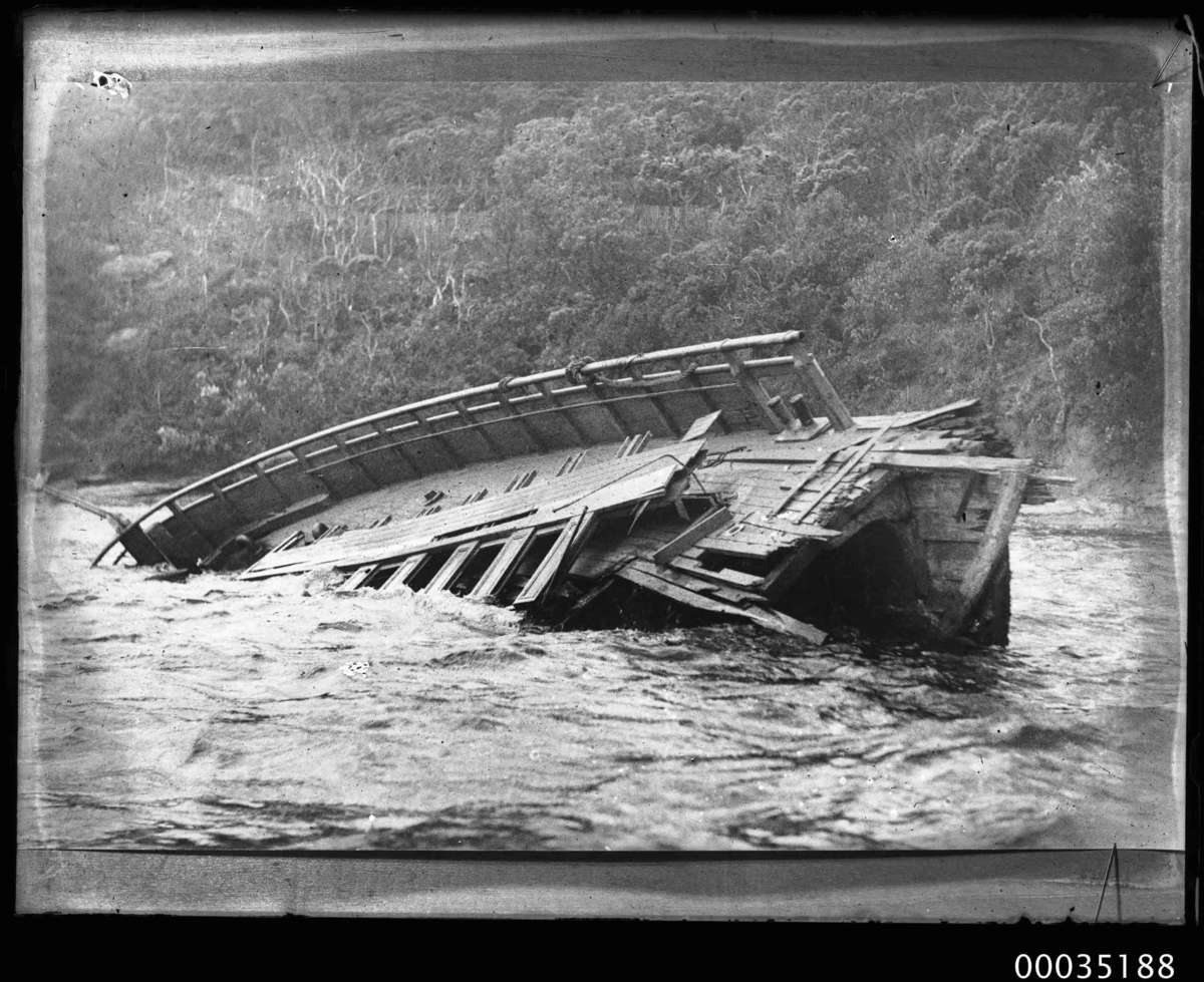 GREYCLIFFE DISASTER Partially submerged wreck of Greycliffe at Bradleys Head