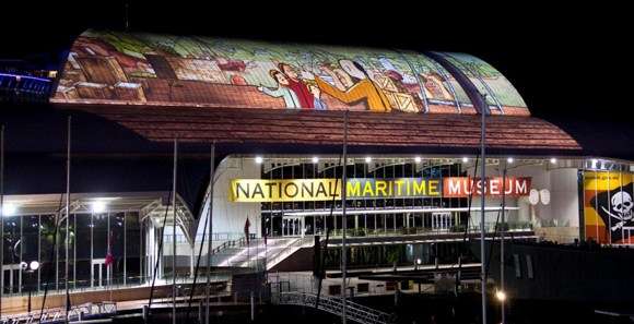 Lightshow projection on museum roof