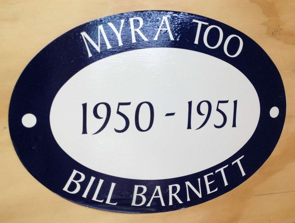 MYRA TOO emblem displayed on the wall of Bob McLeod’s workshop. Photo Penny Hyde 2013