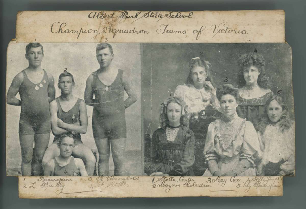 Photograph of Albert Park State School champions, including Frank Beaurepaire. ANMS1031[081] ANMM Collection Gift from Michael Williams